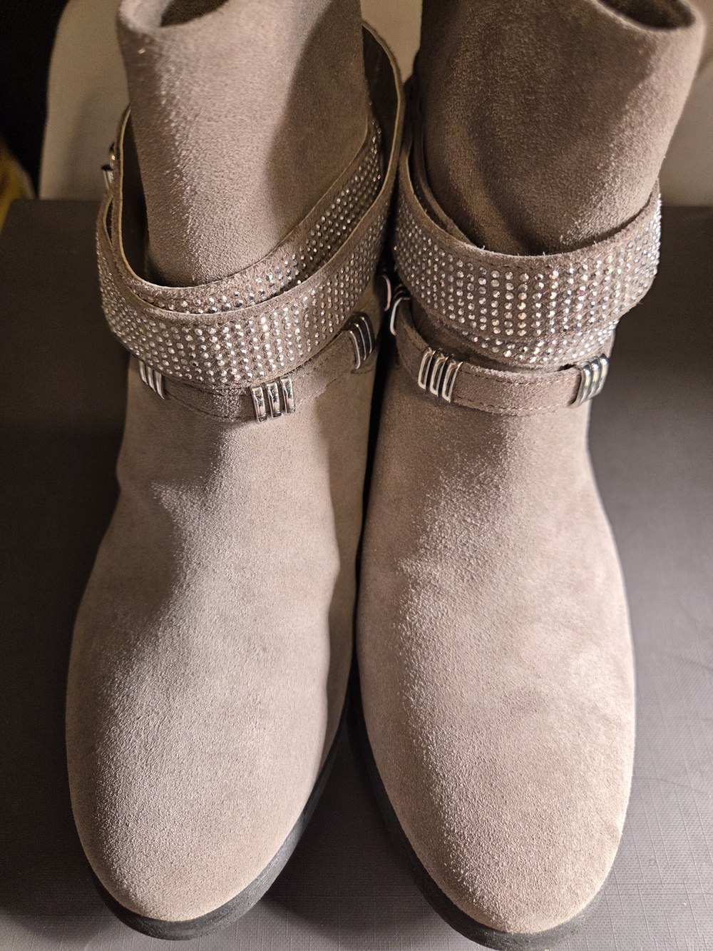 Vince Camuto Grey Suede Ankle Boots with Crystal Strap